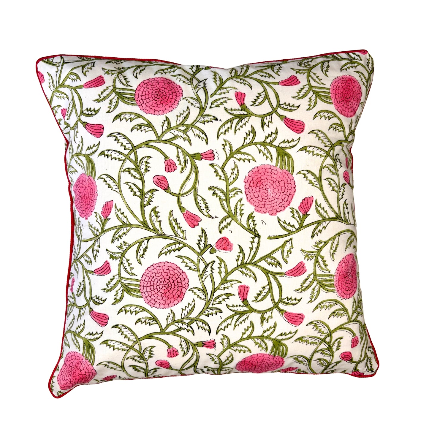 Hand Block Printed Premium Cushion Covers for Sofa, Living Room, Bedroom Size 16" x16" - Pink Blossom Whispers