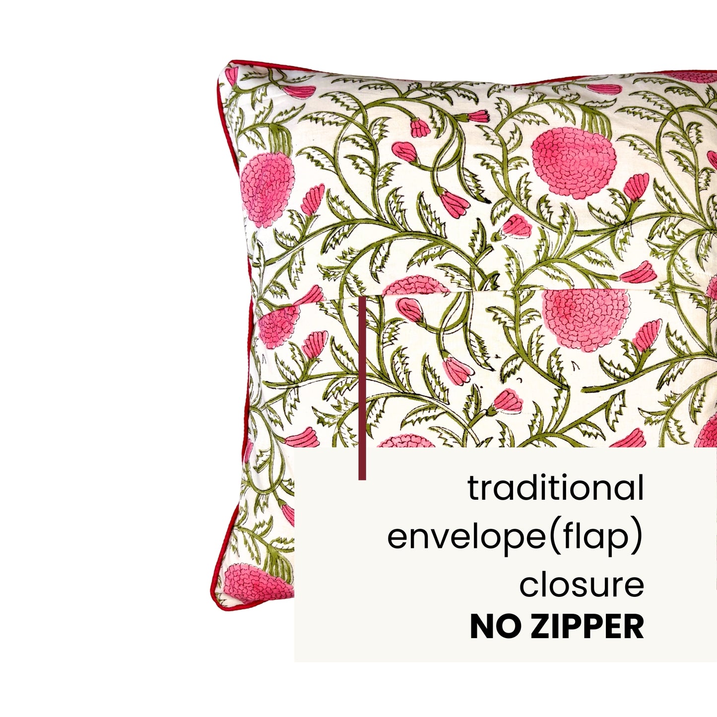 Hand Block Printed Premium Cushion Covers for Sofa, Living Room, Bedroom Size 16" x16" - Pink Blossom Whispers