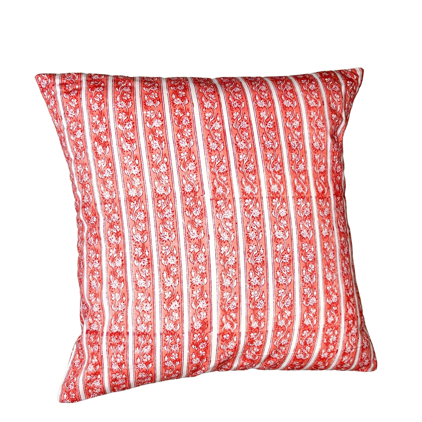 Hand Block Printed Premium Cushion Covers for Sofa, Living Room, Bedroom Size 16" x16" - Pink Floral Stripes