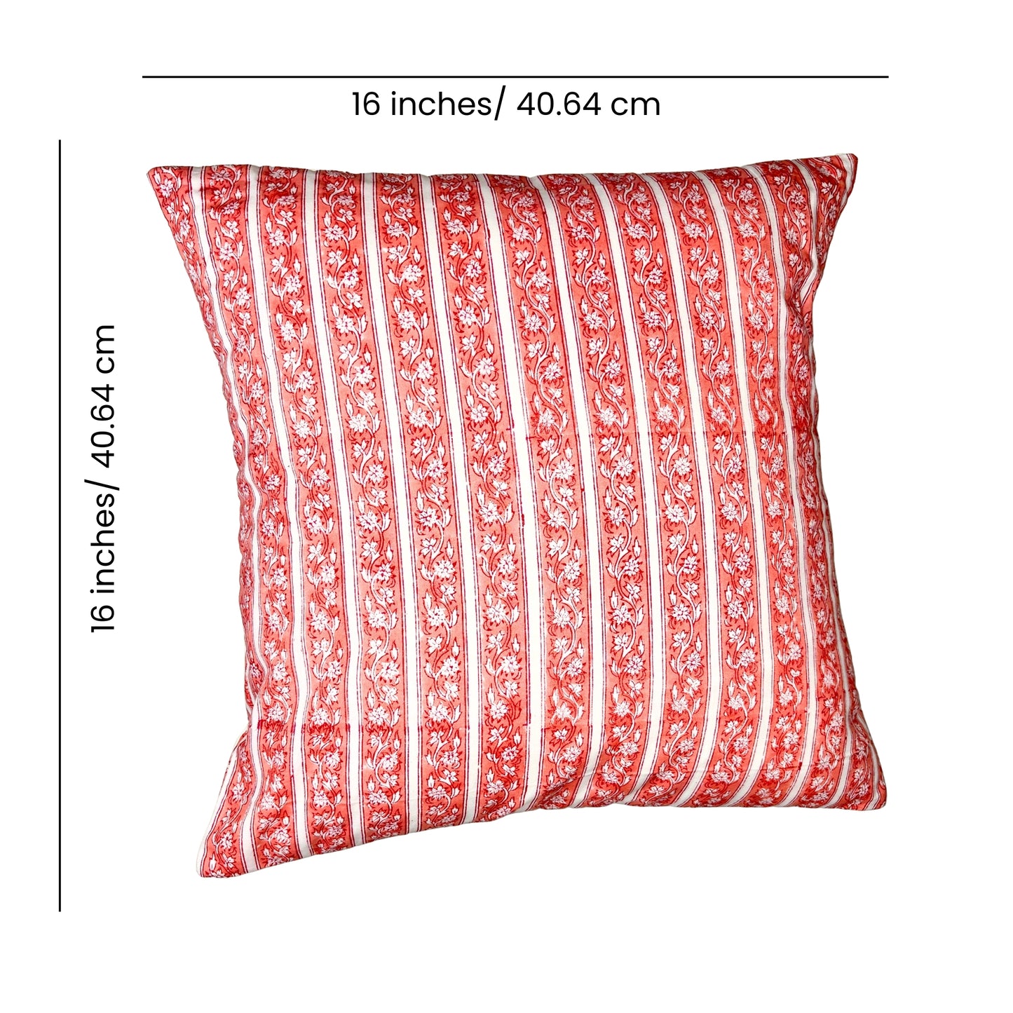 Hand Block Printed Premium Cushion Covers for Sofa, Living Room, Bedroom Size 16" x16" - Pink Floral Stripes