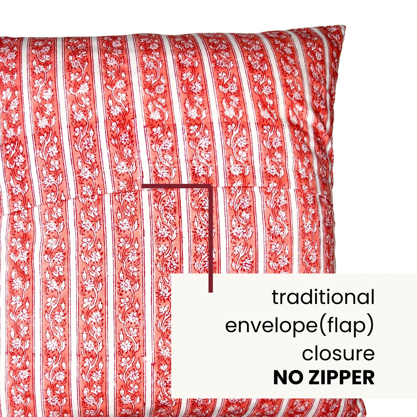 Hand Block Printed Premium Cushion Covers for Sofa, Living Room, Bedroom Size 16" x16" - Pink Floral Stripes