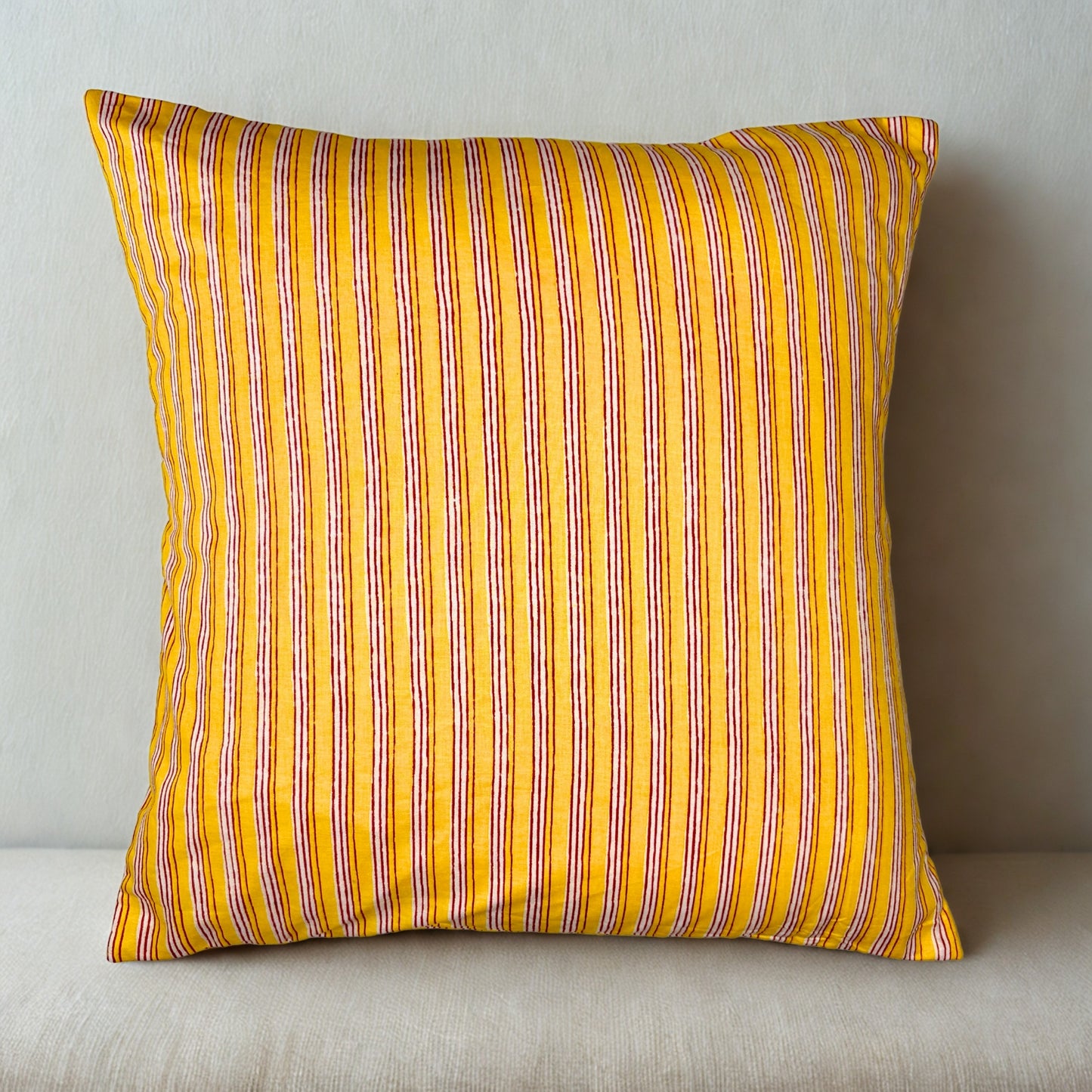 Hand Block Printed Premium Cushion Covers for Sofa, Living Room, Bedroom Size 16" x16" - Yellow Stripes