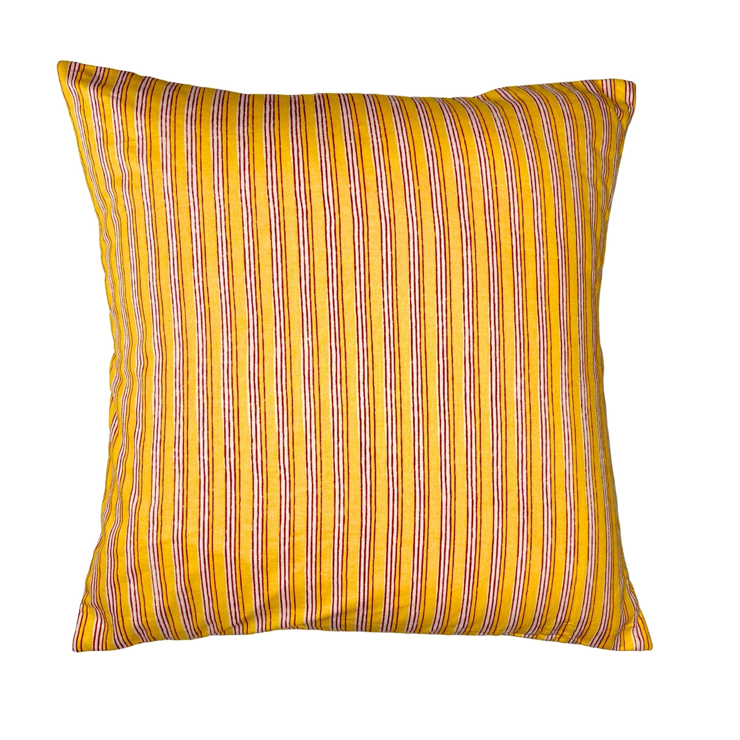 Hand Block Printed Premium Cushion Covers for Sofa, Living Room, Bedroom Size 16" x16" - Yellow Stripes