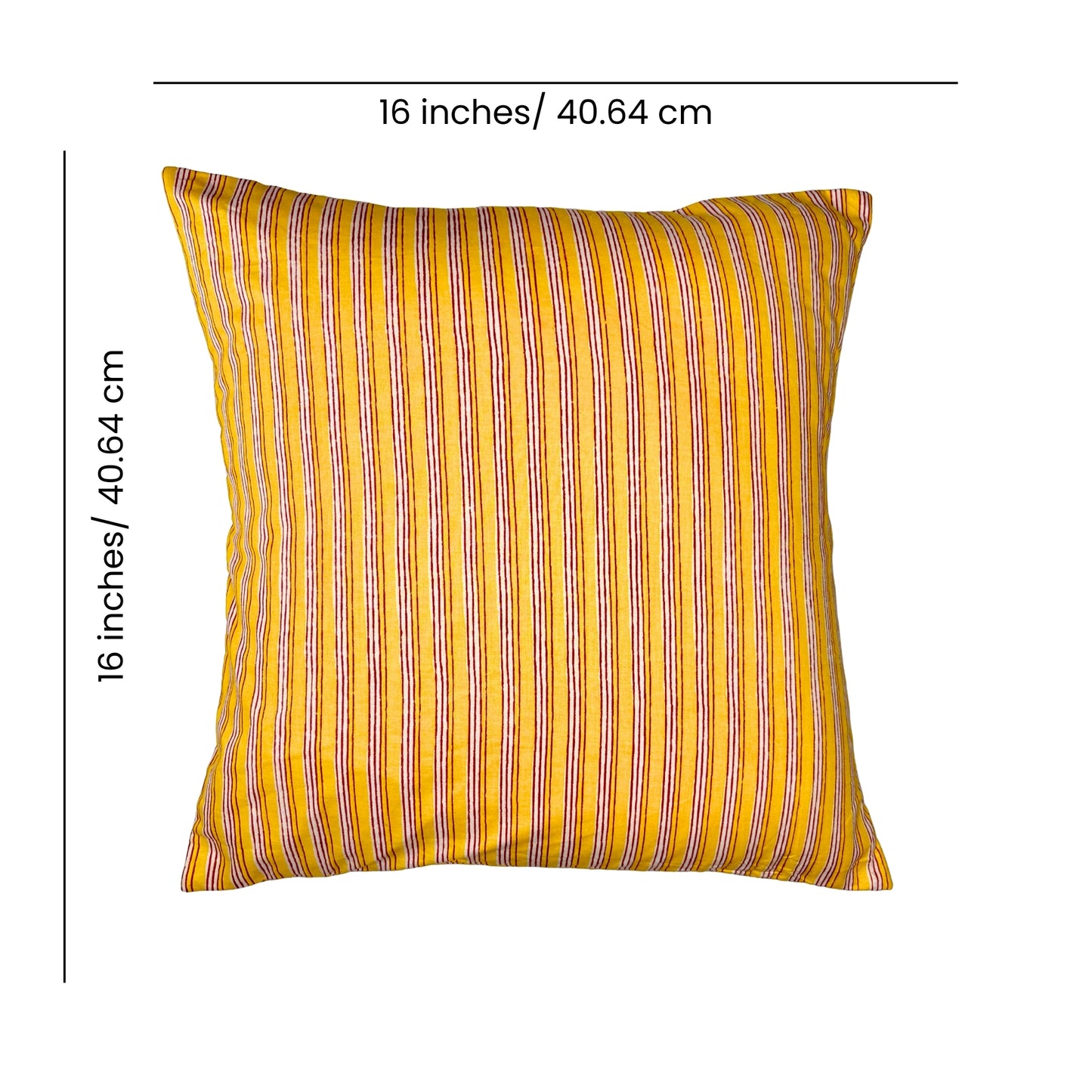 Hand Block Printed Premium Cushion Covers for Sofa, Living Room, Bedroom Size 16" x16" - Yellow Stripes