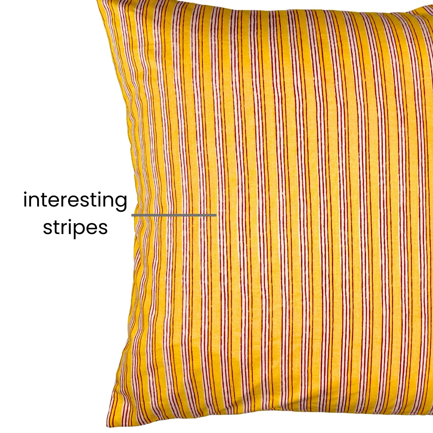 Hand Block Printed Premium Cushion Covers for Sofa, Living Room, Bedroom Size 16" x16" - Yellow Stripes