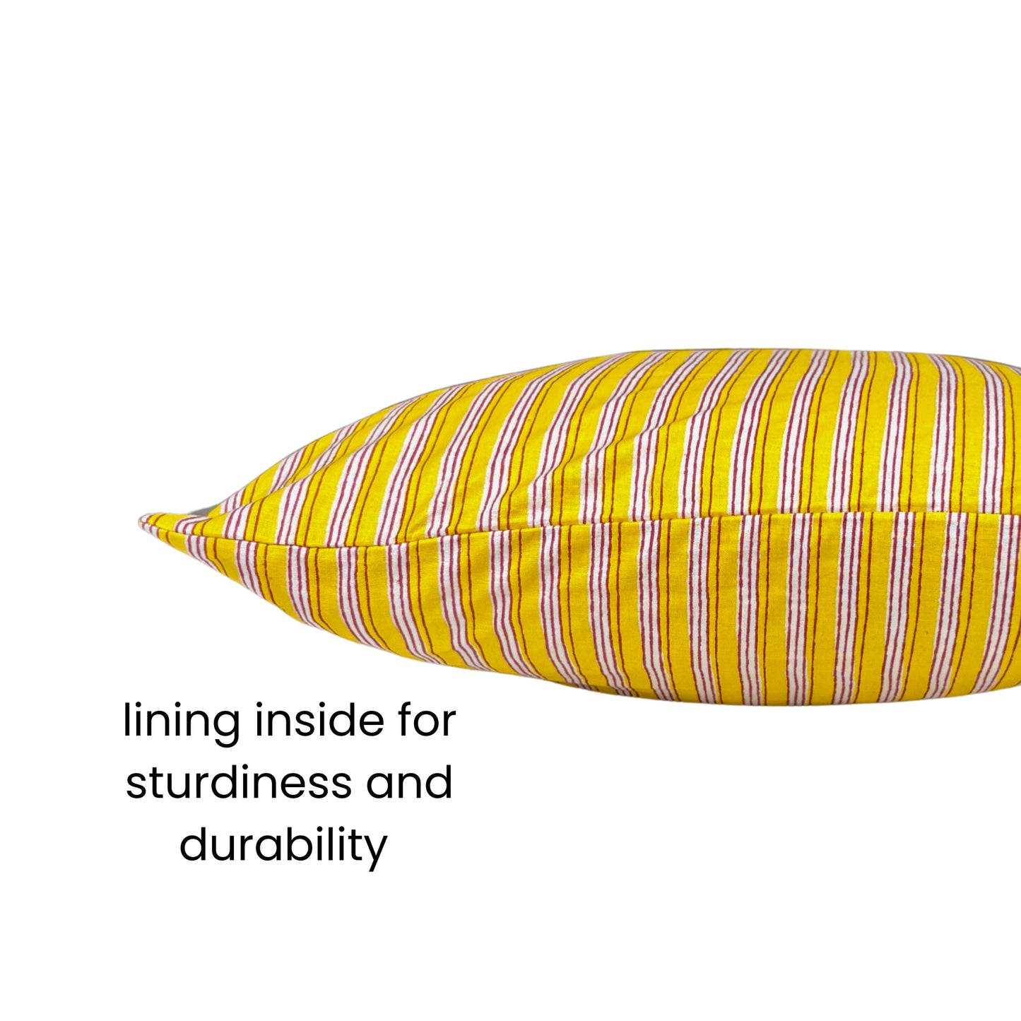 Hand Block Printed Premium Cushion Covers for Sofa, Living Room, Bedroom Size 16" x16" - Yellow Stripes